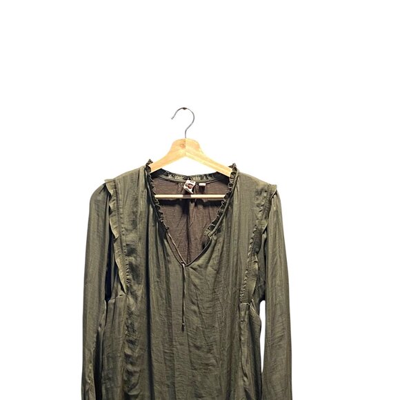 Dolan Anthropologie Peasant Blouse Olive Green Size M Earth Tone Fall Bohemian - Picture 6 of 13